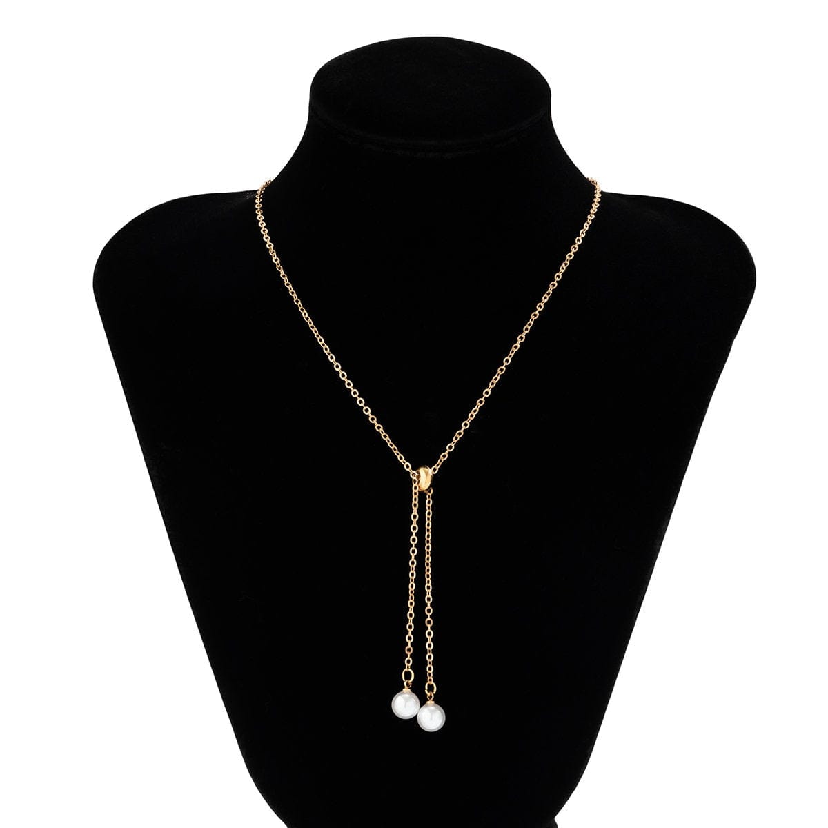 Chic Gold Silver Tone Pearl Charm Cable Chain Y Necklace - ArtGalleryZen