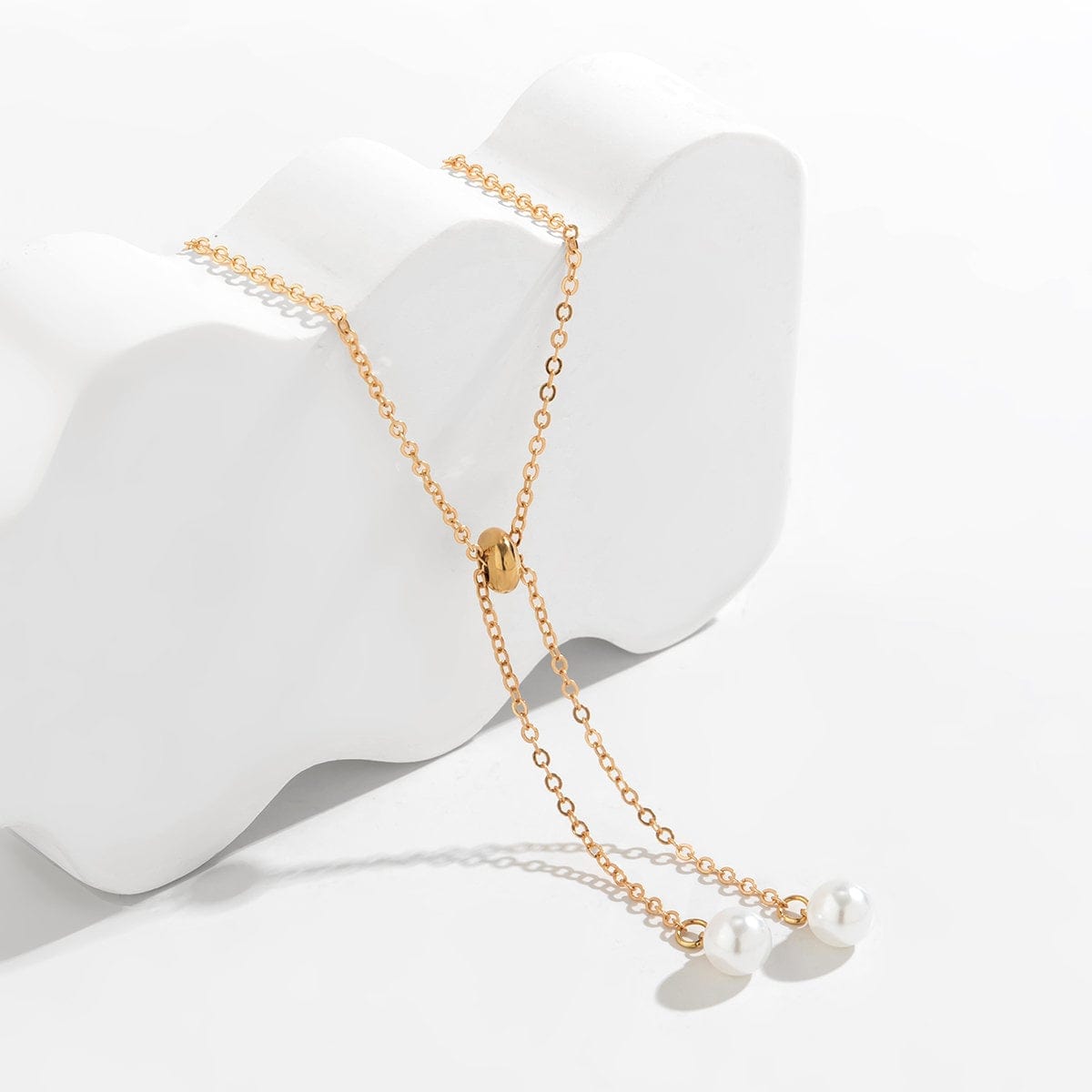 Chic Gold Silver Tone Pearl Charm Cable Chain Y Necklace - ArtGalleryZen