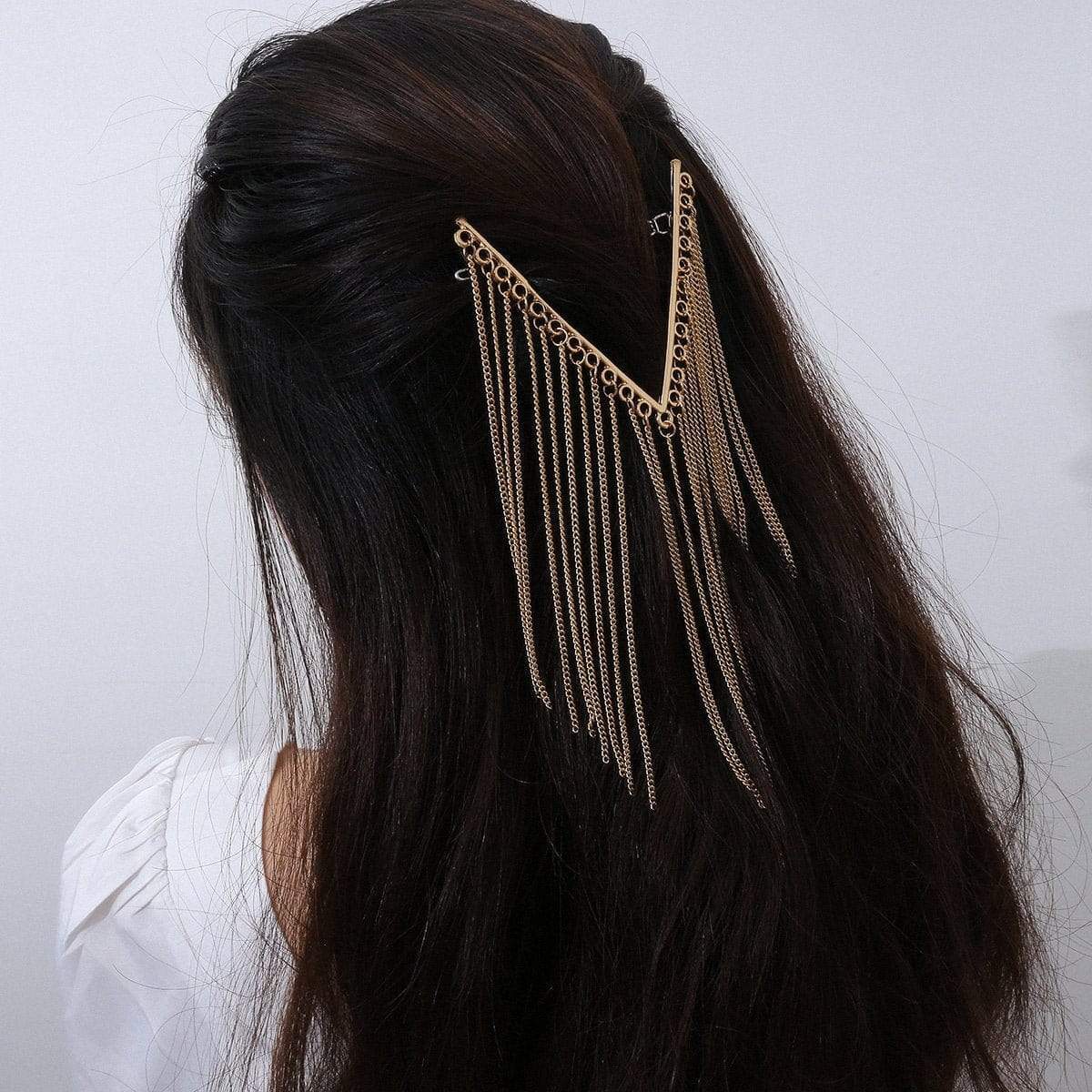 Chic Gold Silver Tone Tassel Hair Band - ArtGalleryZen