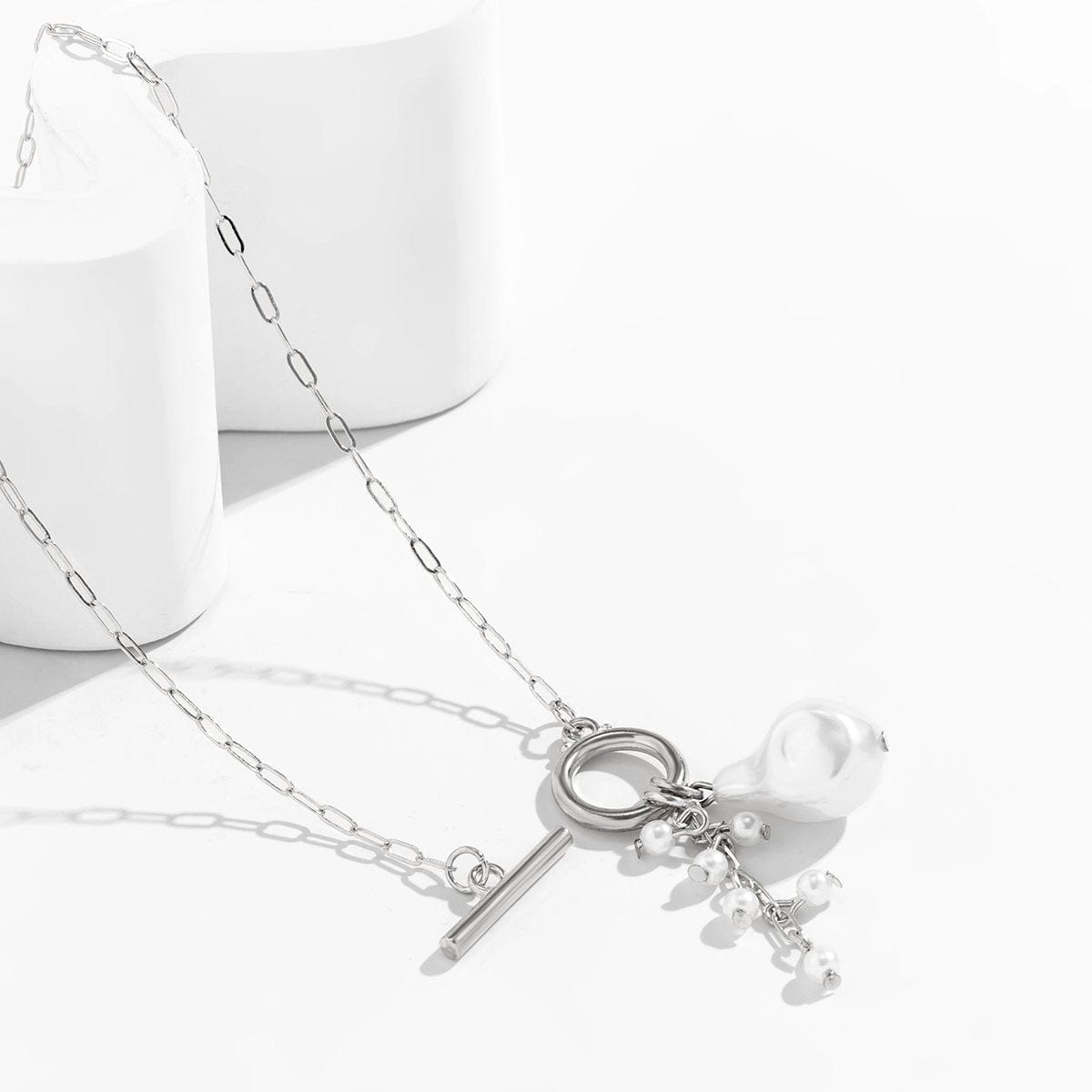 Chic Gold Silver Tone Toggle Clasp Pearl Tassel Cable Chain Choker Necklace - ArtGalleryZen