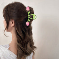Thumbnail for Chic Handmade Colorful Enamel Tulip Chignon Claw Clip Hair Clip - ArtGalleryZen