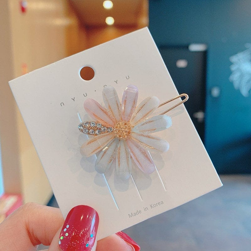 Chic Handmade CZ Inlaid Pink Floral Moon Heart Hair Clip - ArtGalleryZen