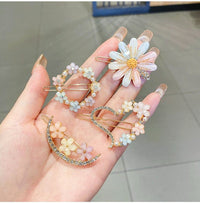 Thumbnail for Chic Handmade CZ Inlaid Pink Floral Moon Heart Hair Clip - ArtGalleryZen