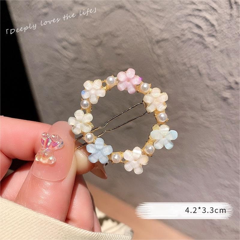 Chic Handmade CZ Inlaid Pink Floral Moon Heart Hair Clip - ArtGalleryZen