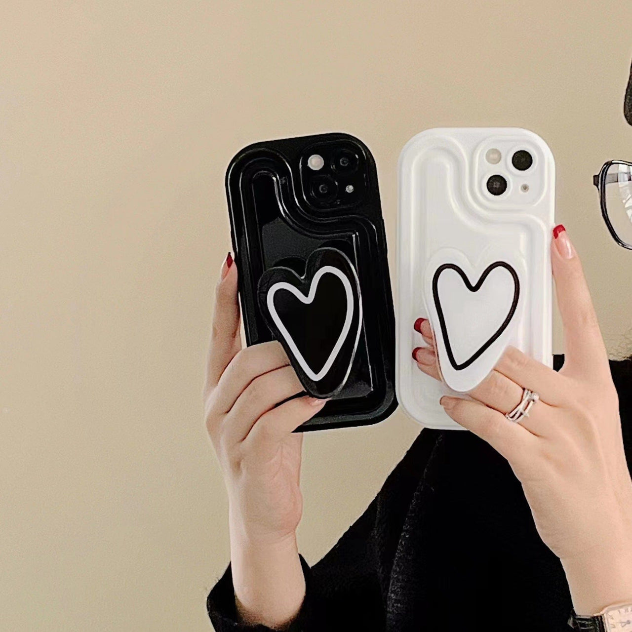 Chic Heart Stand Matching iPhone Case - ArtGalleryZen