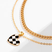 Thumbnail for Chic Layered Checkered Heart Pendant Chain Necklace Set - ArtGalleryZen