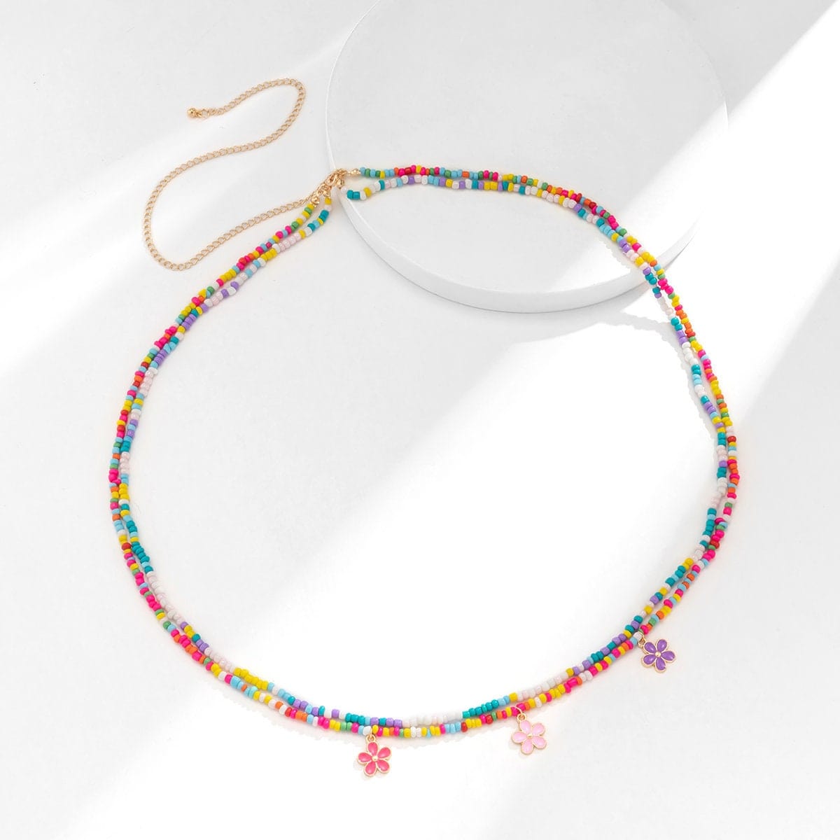 Chic Layered Colorful Enamel Flower Tassel Seed Beaded Waist Chain - ArtGalleryZen