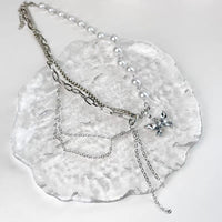 Thumbnail for Chic Layered Crystal Butterfly Pearl Chain Necklace - ArtGalleryZen