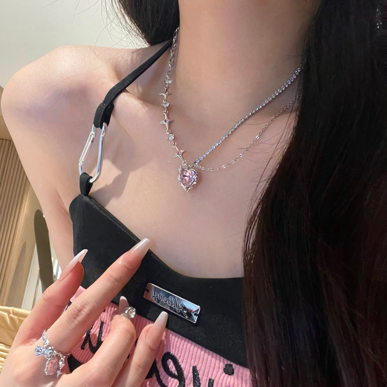 Crystal Heart Pendant Ribbon Necklace – ArtGalleryZen