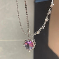 Thumbnail for Dainty Layered CZ Inlaid Purple Crystal Heart Pendant Star Chain Necklace - ArtGalleryZen