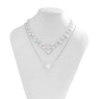 Thumbnail for Chic Layered Hollow Heart Charm Pearl Chain Choker Necklace Set - ArtGalleryZen
