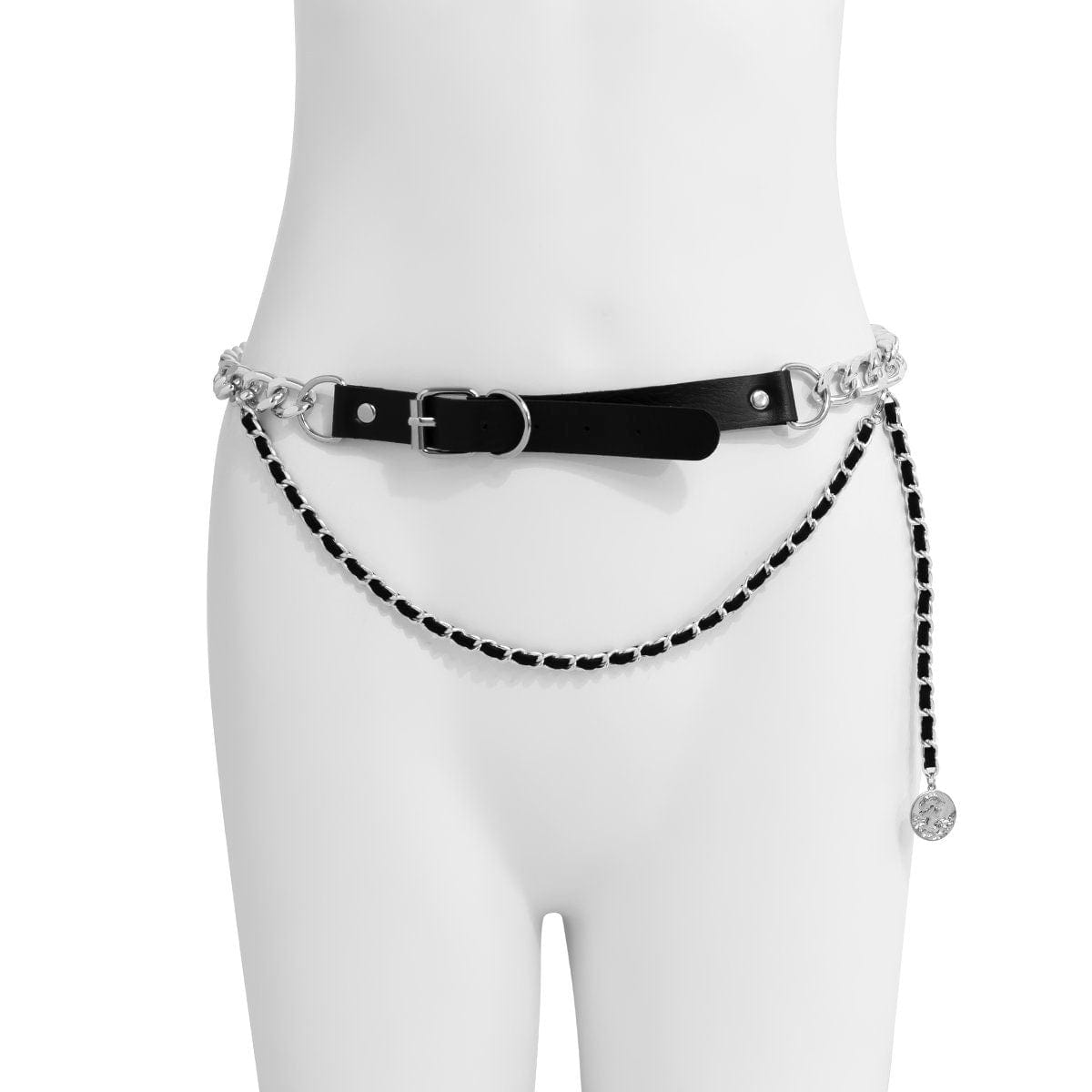 Chic Layered PU Leather Velvet Interwoven Curb Link Waist Chain - ArtGalleryZen