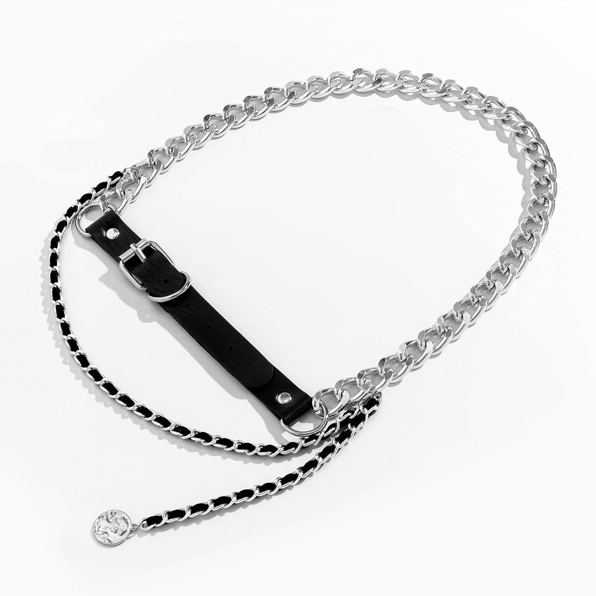 Chic Layered PU Leather Velvet Interwoven Curb Link Waist Chain - ArtGalleryZen