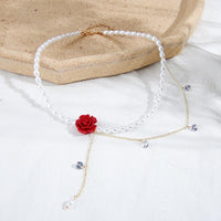 Thumbnail for Chic Layered Rhinestone Tassel Rose Pearl Chain Choker Necklace - ArtGalleryZen