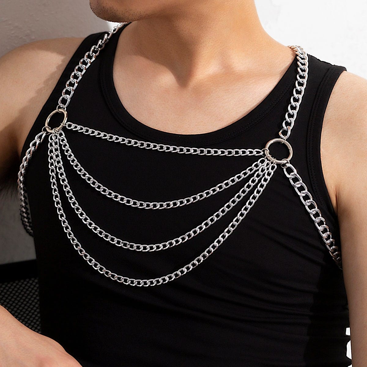 Chic Layered Silver Tone Body Chain Harness - ArtGalleryZen