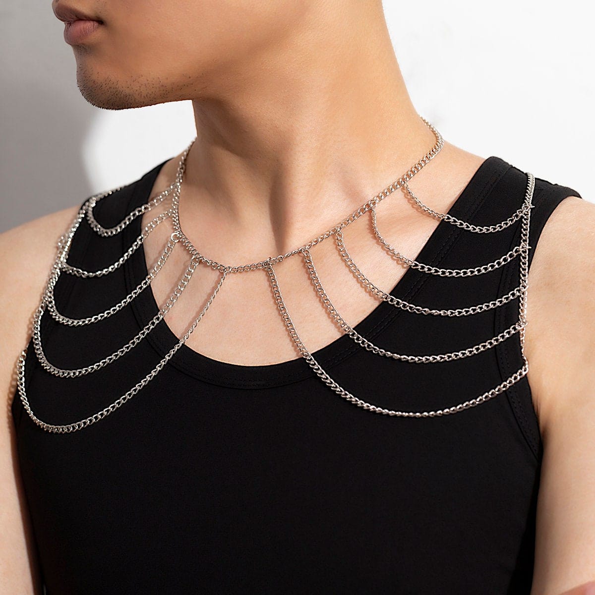 Chic Layered Silver Tone Chain Tassel Shoulder Necklace - ArtGalleryZen