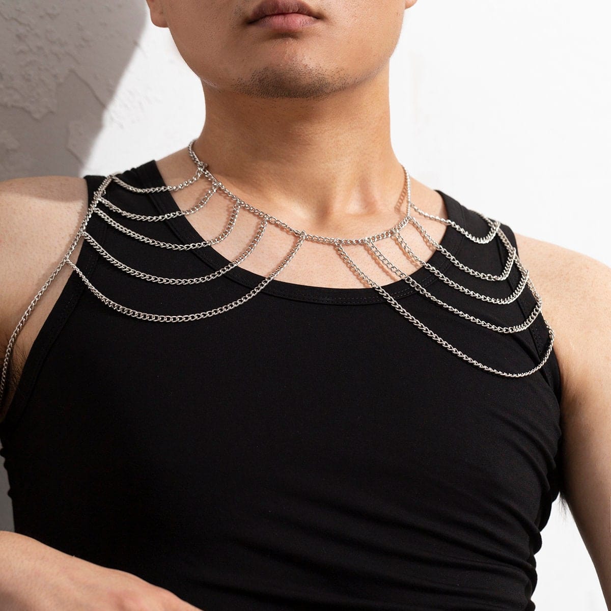 Chic Layered Silver Tone Chain Tassel Shoulder Necklace - ArtGalleryZen