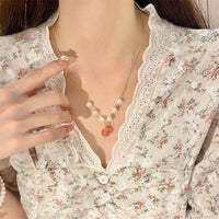 Thumbnail for Chic Natural Stone Peach Pendant Pearl Chain Necklace - ArtGalleryZen