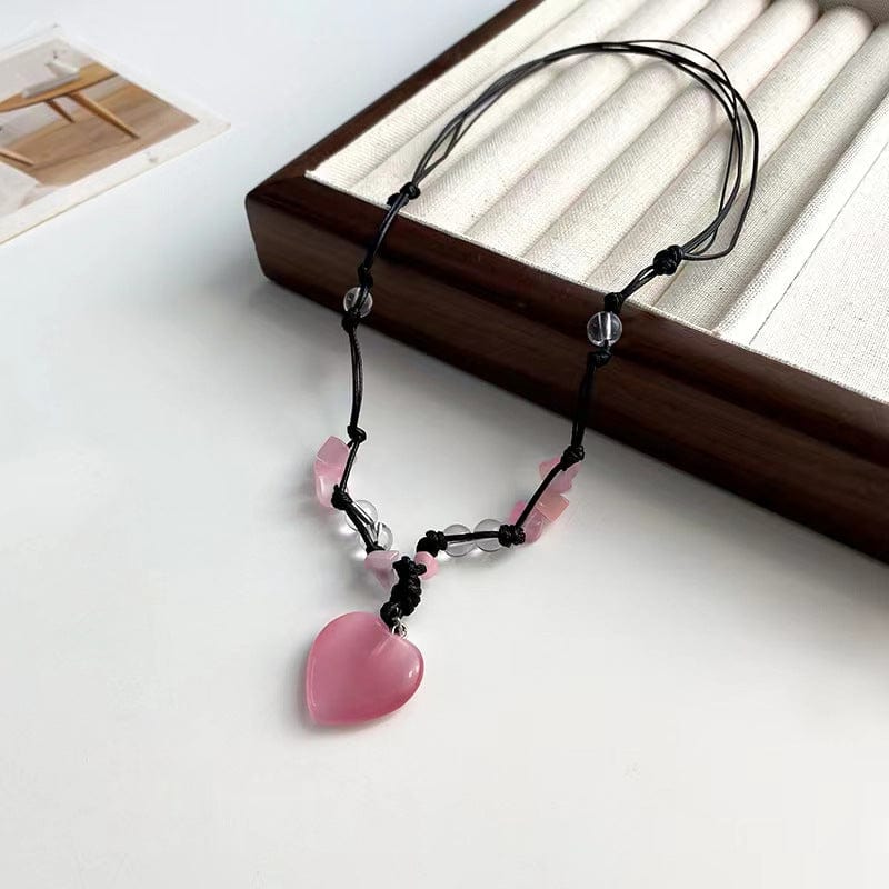 Chic Opal Heart Pendant Matching Necklace - ArtGalleryZen