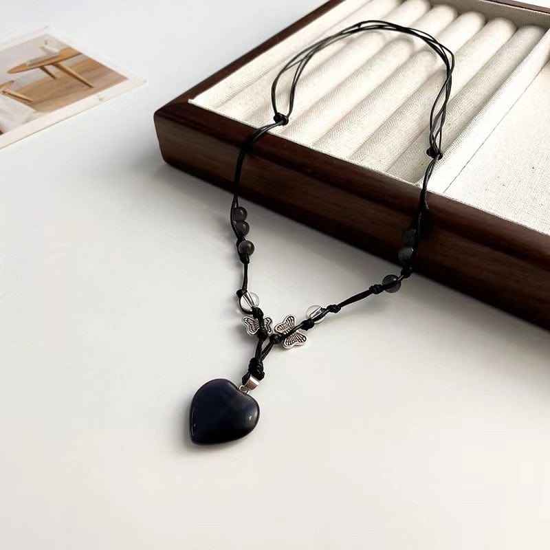 Chic Opal Heart Pendant Matching Necklace - ArtGalleryZen