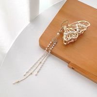 Thumbnail for Chic Pearl Chain Tassel Butterfly Chignon Claw Clip Hair Clip - ArtGalleryZen