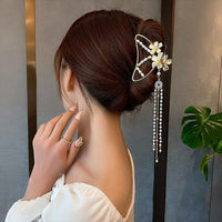 Thumbnail for Chic Pearl Chain Tassel Butterfly Chignon Claw Clip Hair Clip - ArtGalleryZen