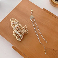 Thumbnail for Chic Pearl Chain Tassel Butterfly Chignon Claw Clip Hair Clip - ArtGalleryZen