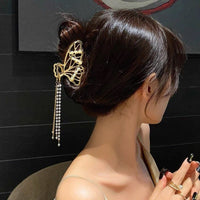 Thumbnail for Chic Pearl Chain Tassel Butterfly Chignon Claw Clip Hair Clip - ArtGalleryZen