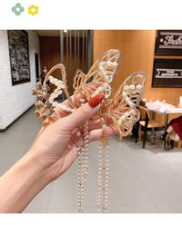 Thumbnail for Chic Pearl Chain Tassel Butterfly Chignon Claw Clip Hair Clip - ArtGalleryZen