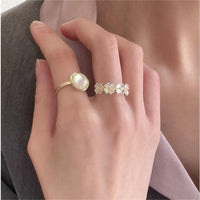 Thumbnail for Chic Pearl Shell Flower Ring - ArtGalleryZen