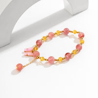 Thumbnail for Chic Pink Butterfly Charm Natural Crystal Ball Chain Bracelet - ArtGalleryZen