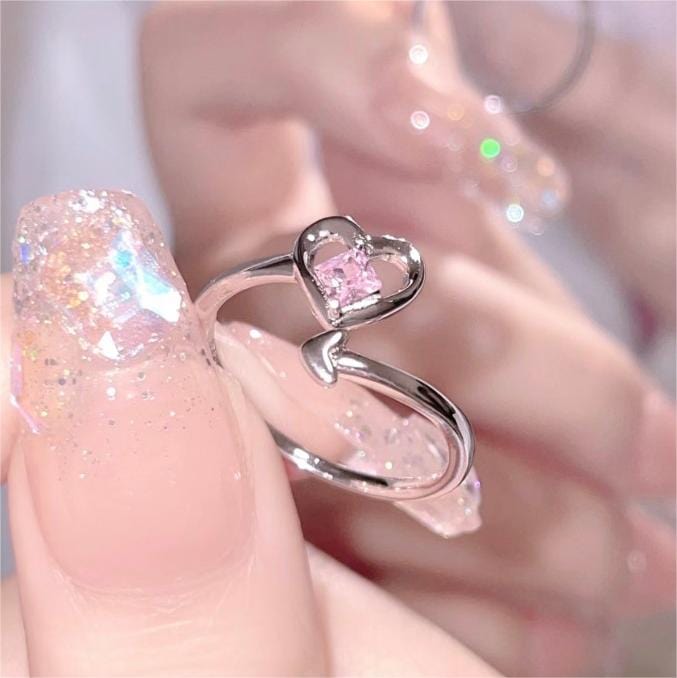 Chic Pink Crystal Devil Heart Ring - ArtGalleryZen
