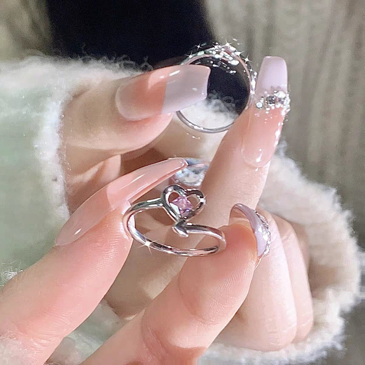Chic Pink Crystal Devil Heart Ring - ArtGalleryZen