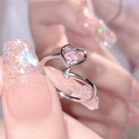 Thumbnail for Chic Pink Crystal Devil Heart Ring - ArtGalleryZen