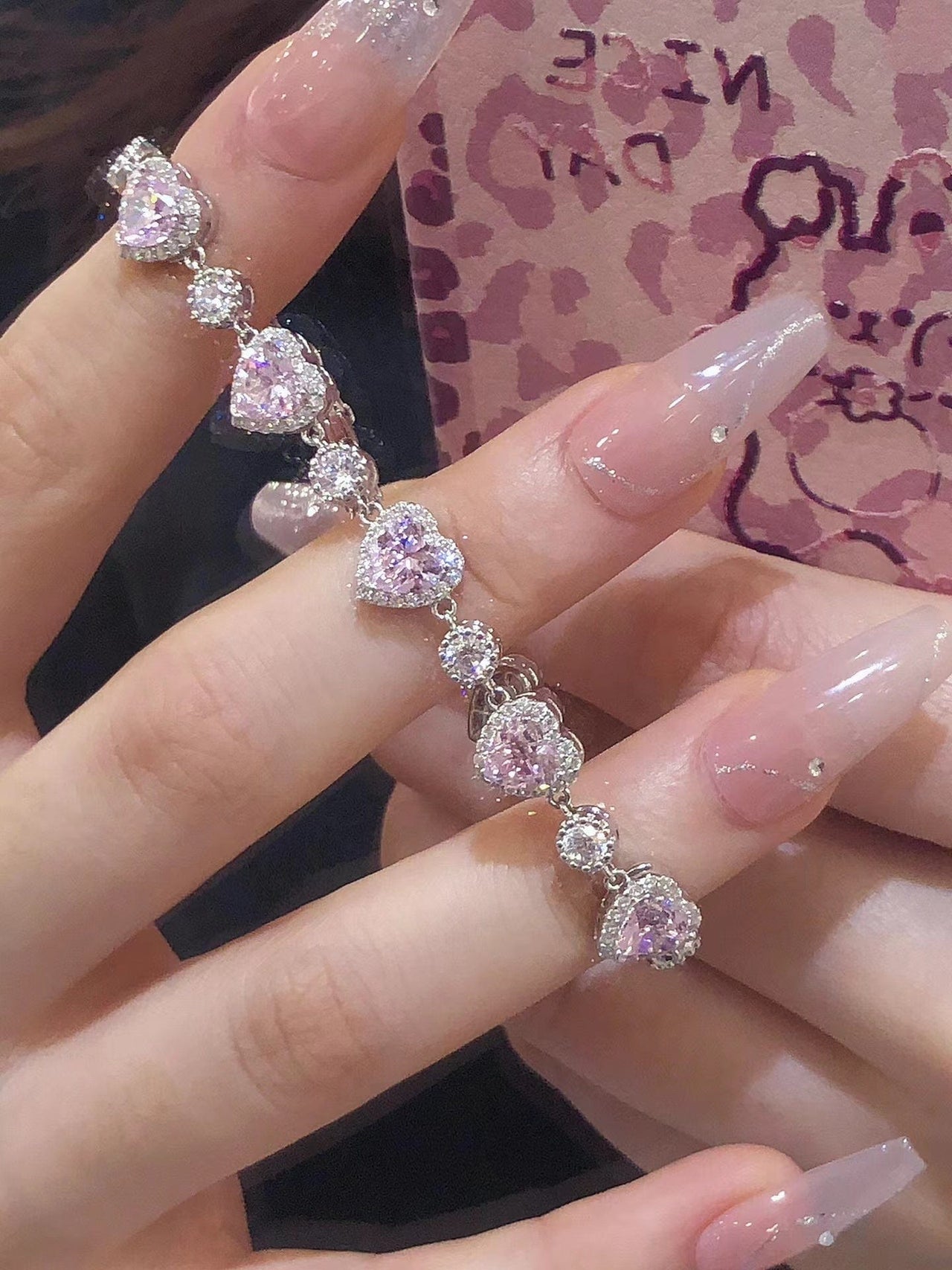 Chic Pink Crystal Heart Bracelet - ArtGalleryZen