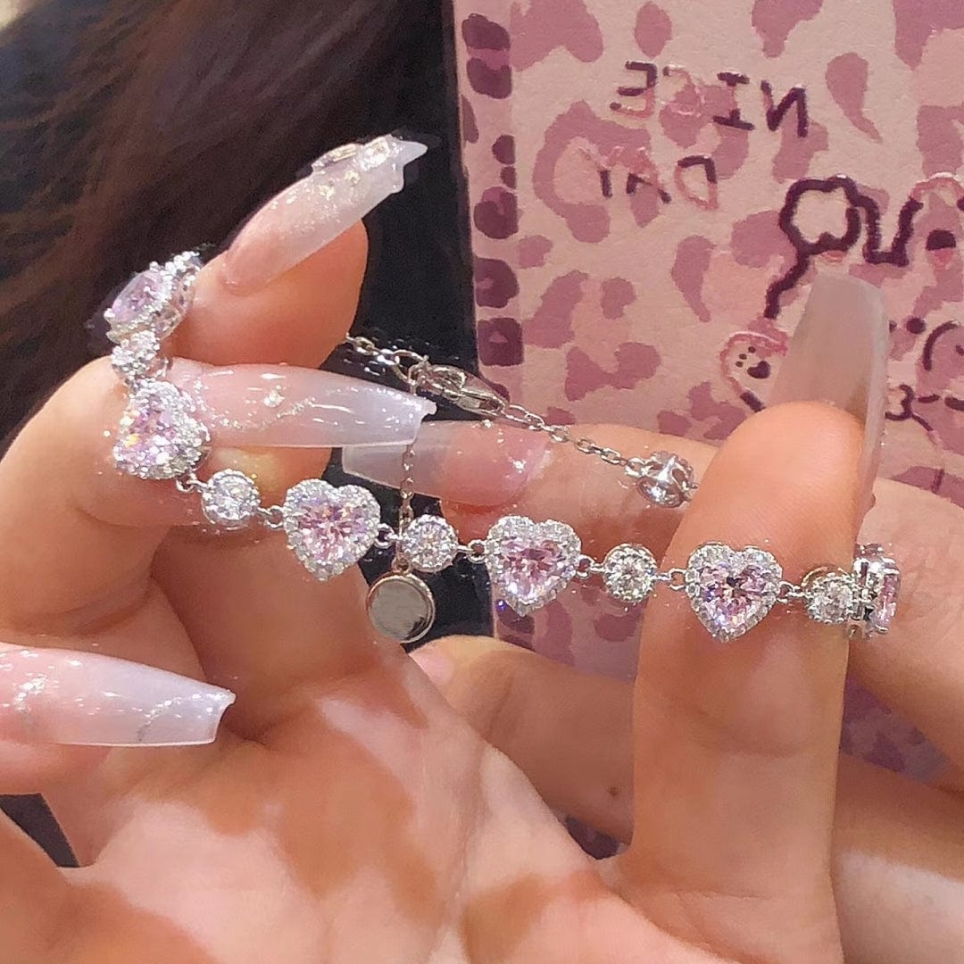 Chic Pink Crystal Heart Bracelet - ArtGalleryZen