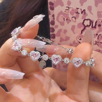 Thumbnail for Chic Pink Crystal Heart Bracelet - ArtGalleryZen