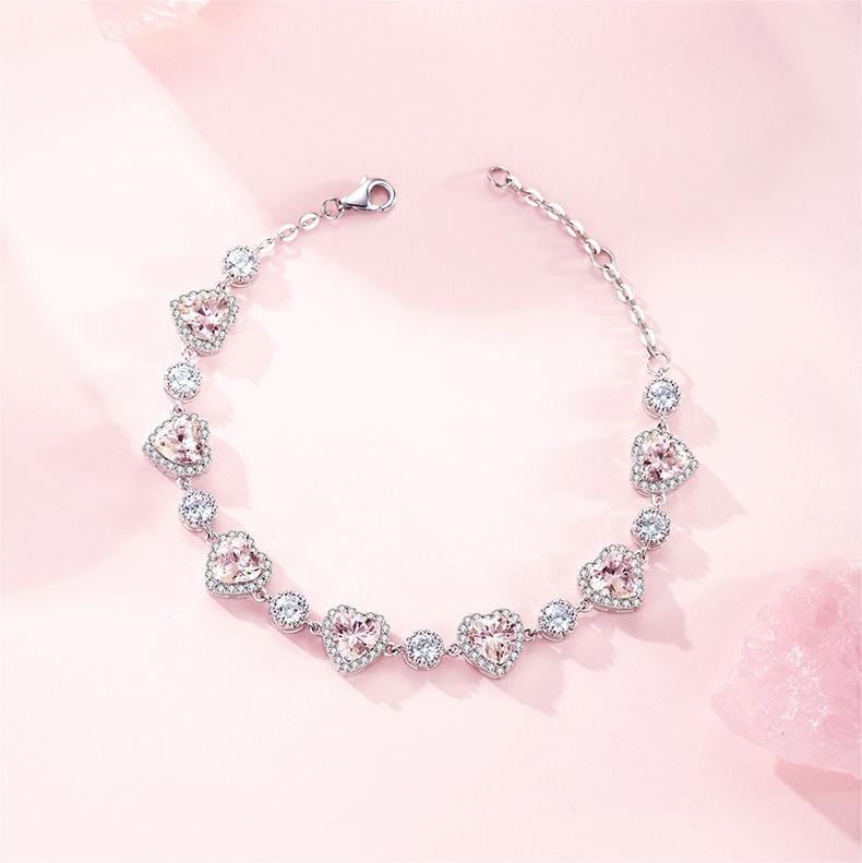 Chic Pink Crystal Heart Bracelet - ArtGalleryZen