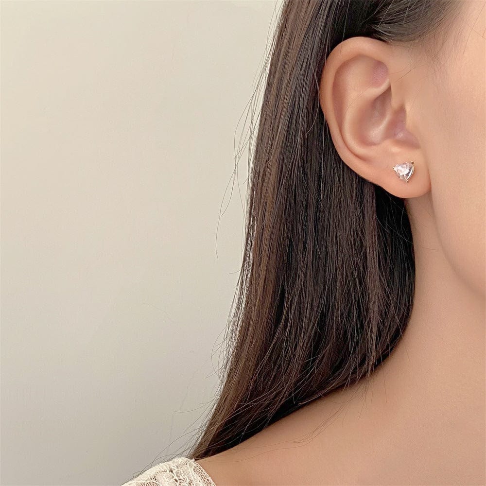 Chic Pink Crystal Heart Ear Wrap Stud Earrings - ArtGalleryZen