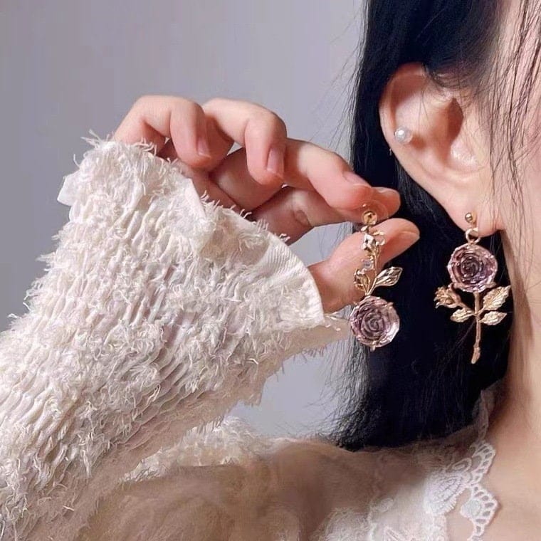 Chic Pink Crystal Rose Earrings - ArtGalleryZen
