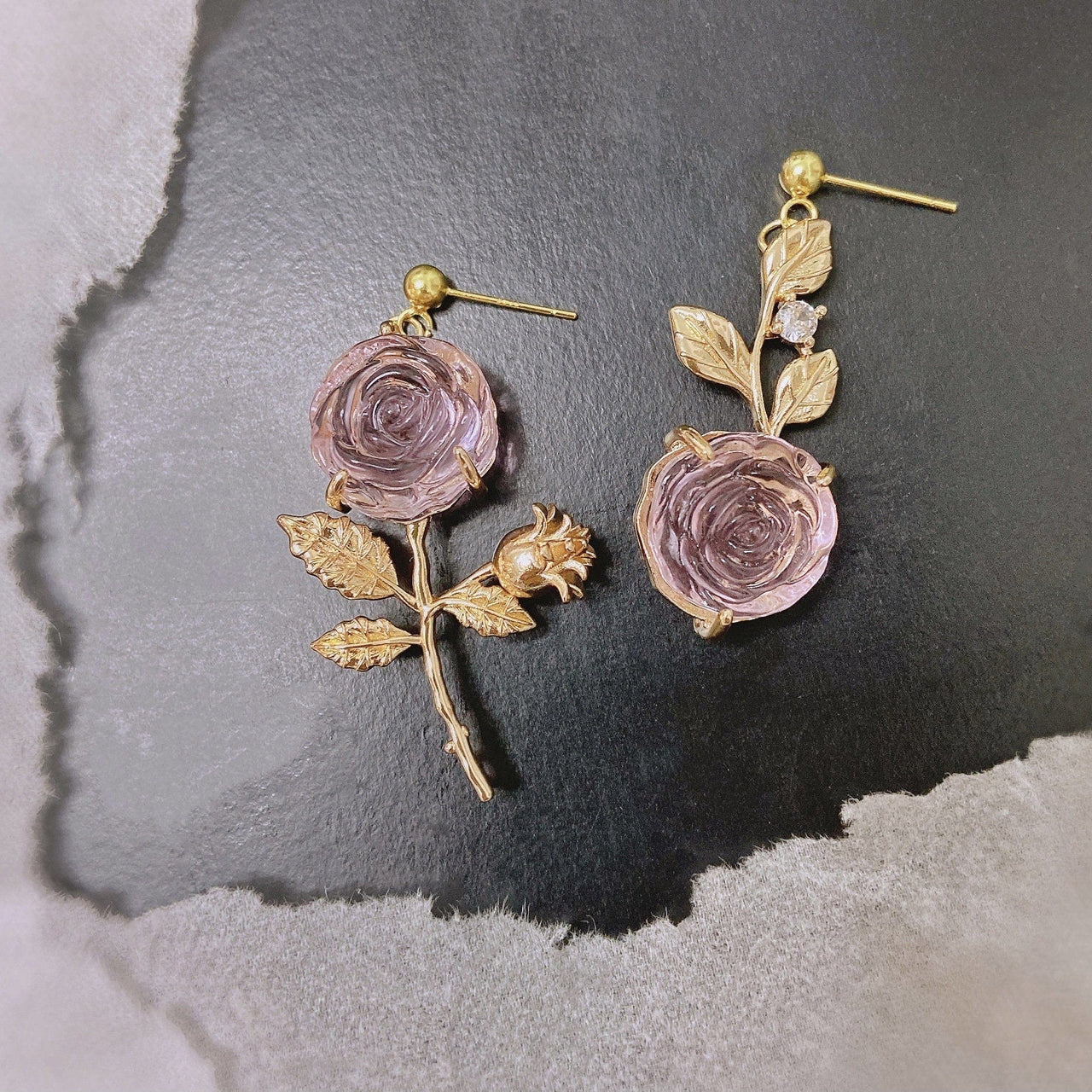 Chic Pink Crystal Rose Earrings - ArtGalleryZen