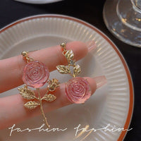 Thumbnail for Chic Pink Crystal Rose Earrings - ArtGalleryZen