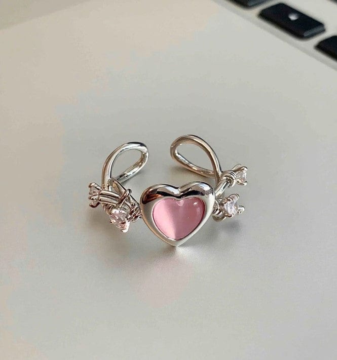 Chic Pink Opal Heart Ring - ArtGalleryZen