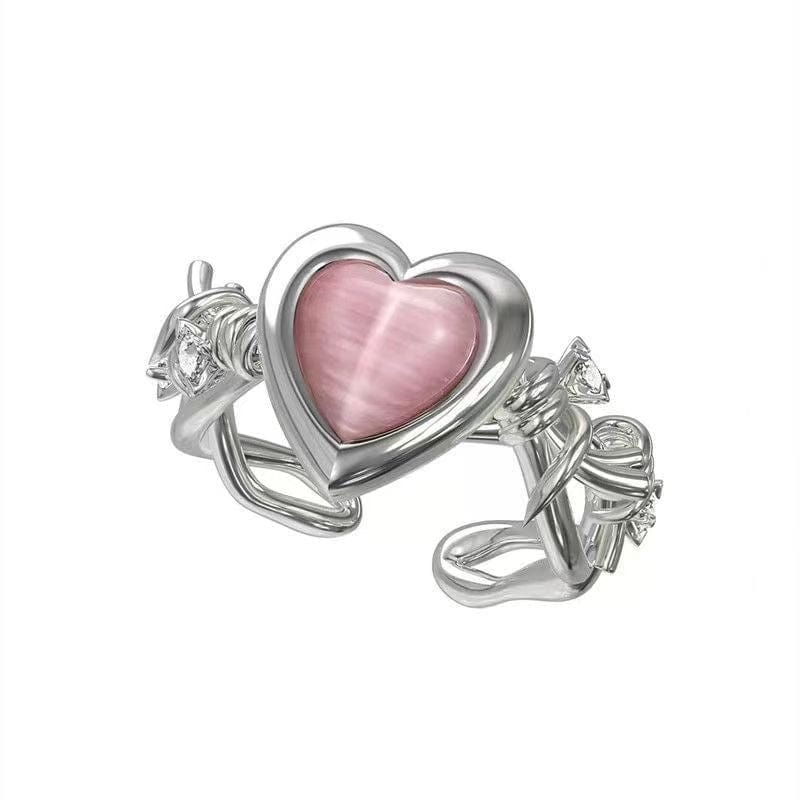 Chic Pink Opal Heart Ring - ArtGalleryZen