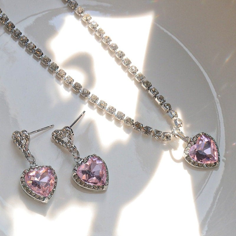 Elegant 2-Row Rhinestone Necklace and Earring Set