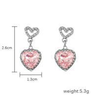 Thumbnail for Chic Pink Rhinestone Heart Pendant Cubic Zirconia Chain Necklace Dangle Earrings Set - ArtGalleryZen
