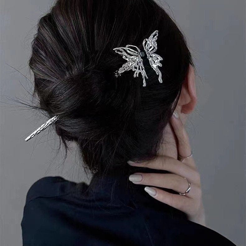 Chic Rhinestone Inlaid Abstract Butterfly Chignon Hair Fork Hair Pin - ArtGalleryZen