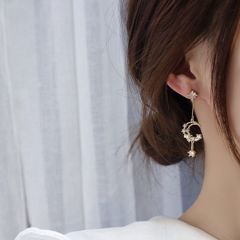 Chic Rhinestone Inlaid Moon Phase Dangle Earrings - ArtGalleryZen