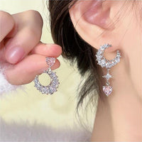 Thumbnail for Chic Rhinestone Inlaid Moon Phase Star Heart Dangle Earrings - ArtGalleryZen