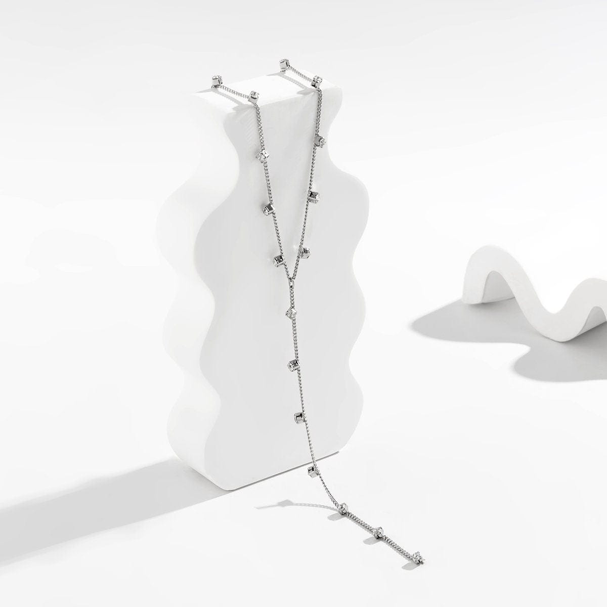 Chic Silver Tone Crystal Tassel Curb Chain Y Necklace - ArtGalleryZen